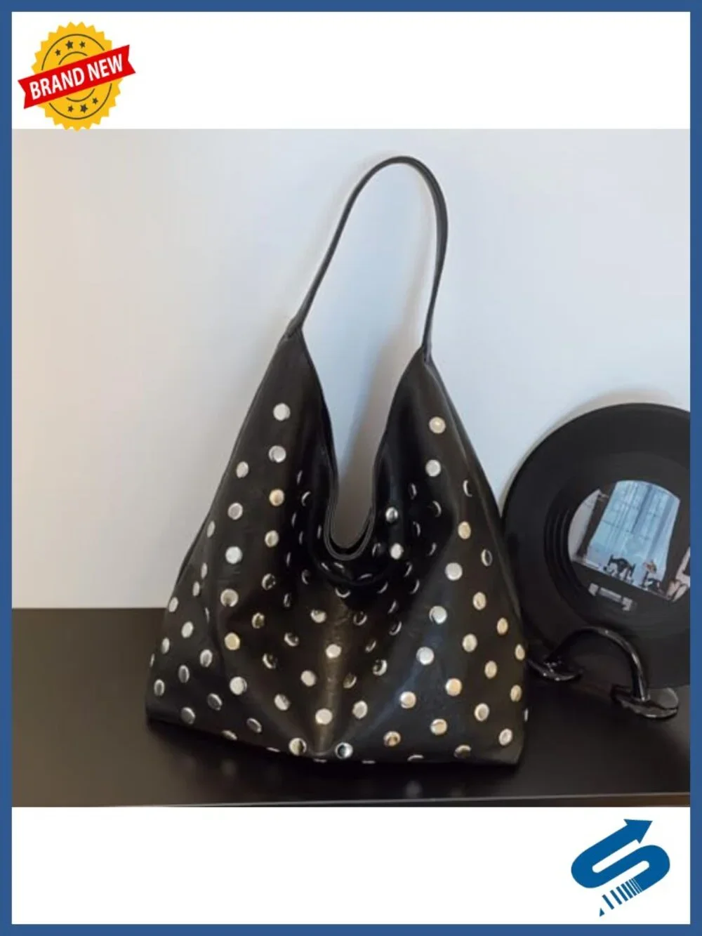 Vegan Leather Studded Hobo Bag Women Soft Slouchy Y2K Punk Shoulder Purse